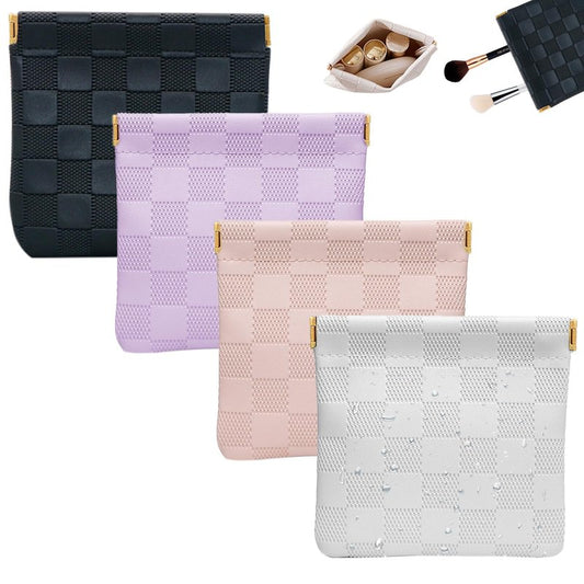 4 PCS Small Makeup Bag for Women, Small Pouches for Purse,Mini Checkered Cosmetic Bag Waterproof Pouch for Travel Storage bag, for Cosmetics Headphones Jewelry Cosmetic Lipstick Coins (4 colors)