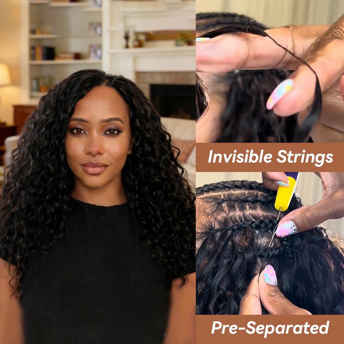 Feather Crochet Hair Extensions - 18 Inch Invisible Curly Deep Wave | 100 Strands Natural Black