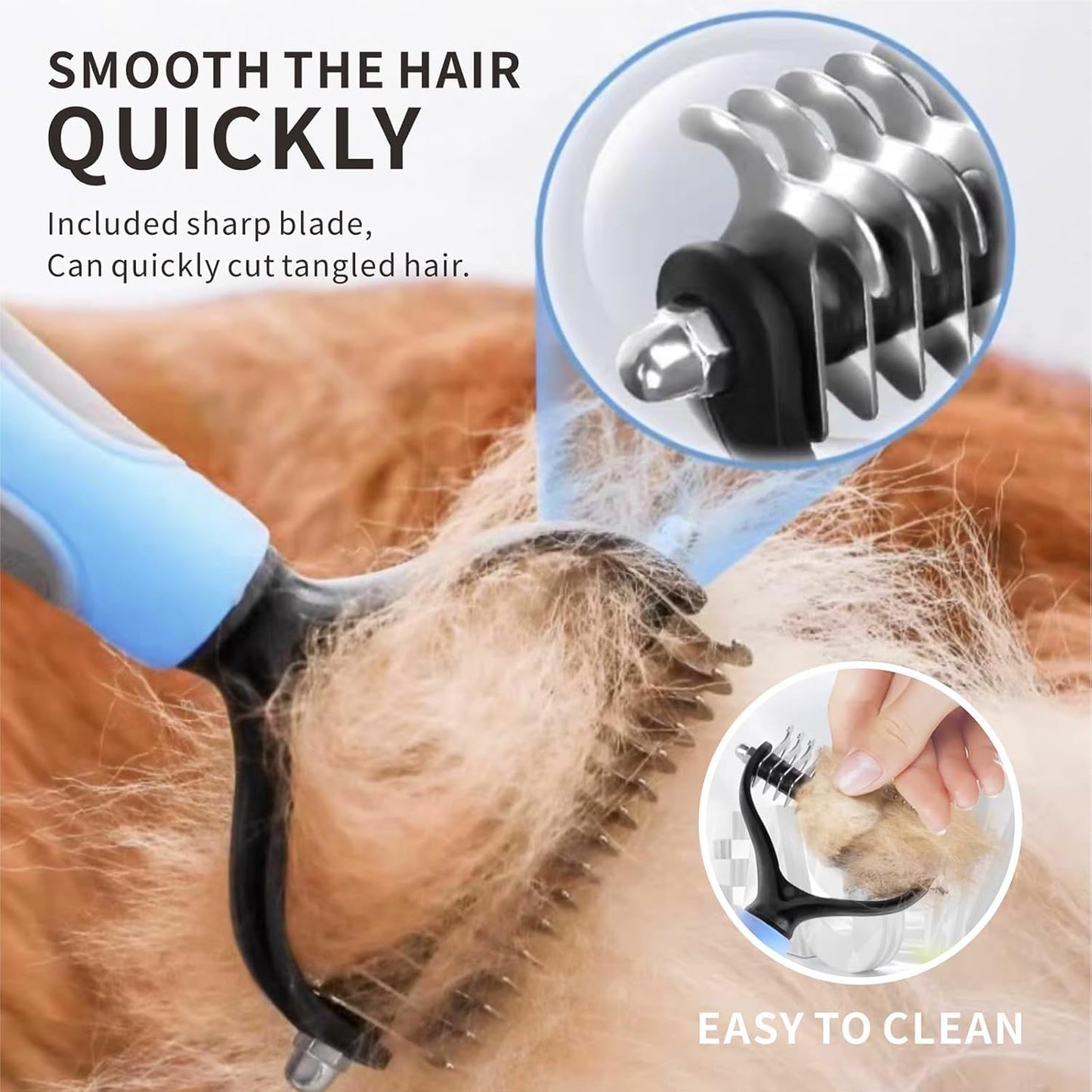 2-Sided Dematting & Deshedding Comb for Dogs & Cats, Versatile Undercoat Detangler Brush for Shedding, Matted Hair & Fur Remover Tool, Stress-Free Pet Grooming Rake