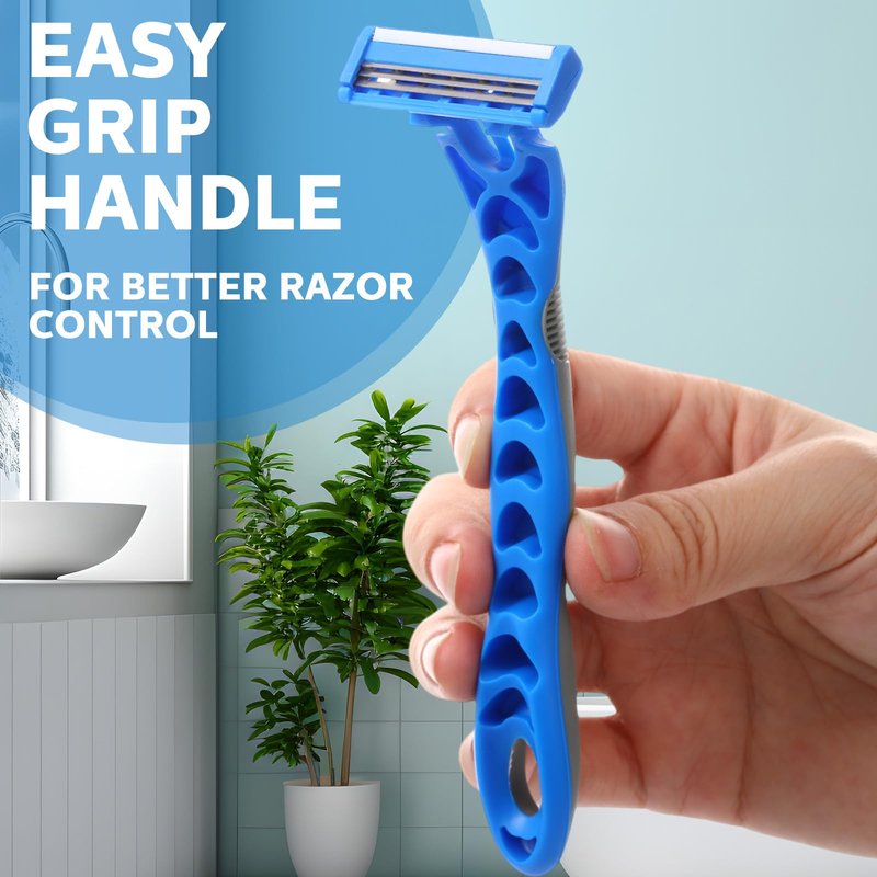 Leriton 50 Pcs Three Blade Disposable Razors for Men Bulk Men's 3 Blade Sensitive Skin Razor for Comfortable Shave
