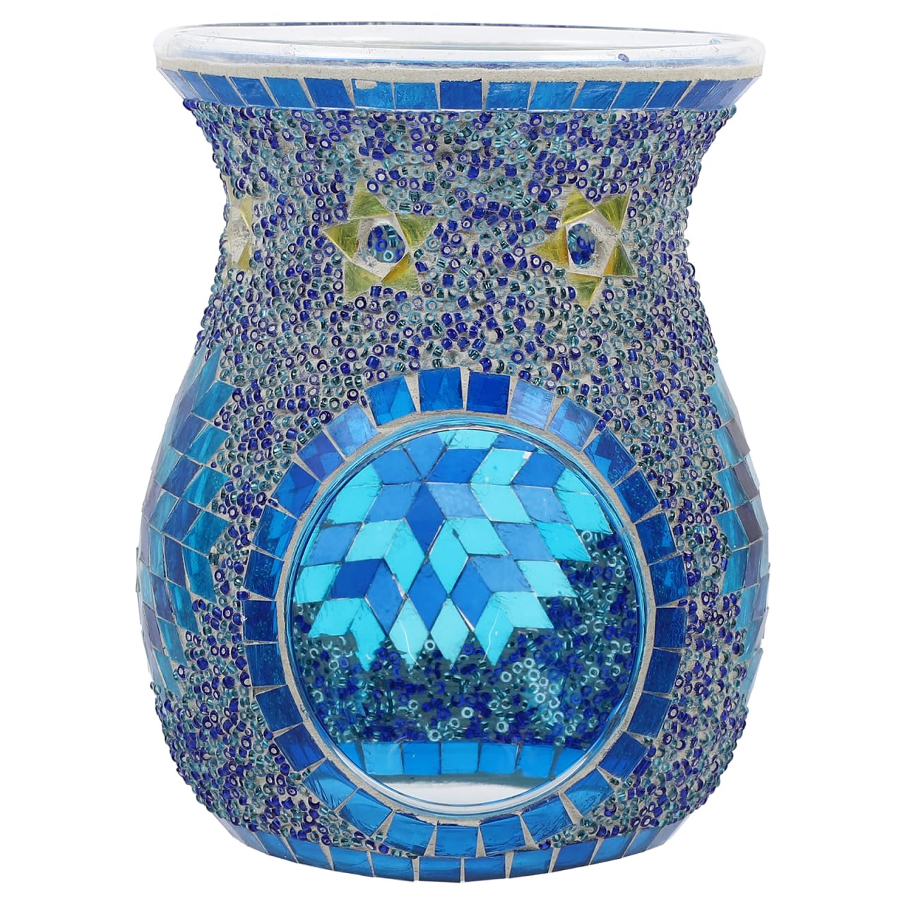 Uonlytech Mosaic Glass Oil Burner Bohemian Fragrance Oil Burner Tealights Wax Melt Stove Holder for Gifts Home Decoration Without Candle 10. 514. 2cm Blue