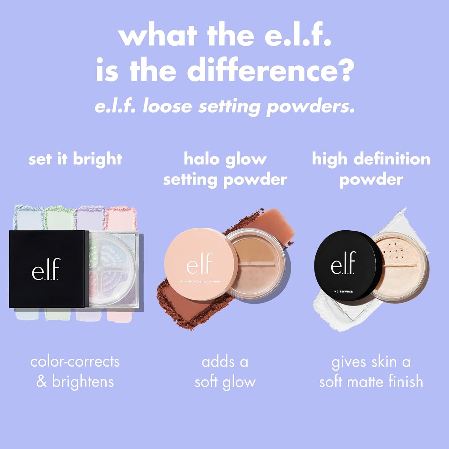 e.l.f. Set It Bright Powder Quad - Brightening Loose Setting Powder for Soft-Matte Radiance | Velvet Puff Included, Vegan, Light