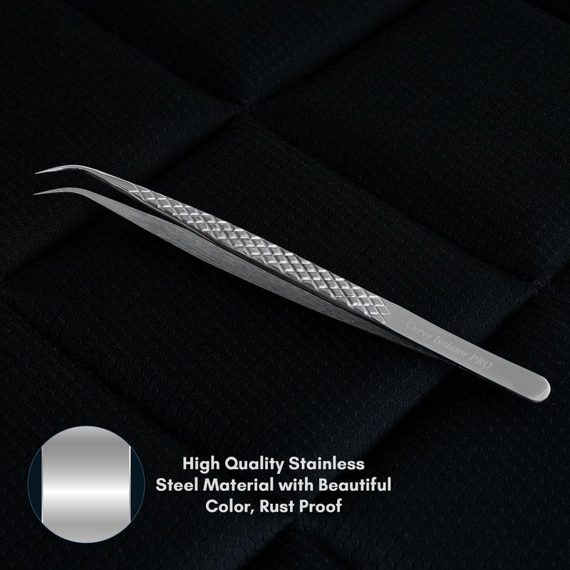 CrossEdge Corporation – 14 cm Curved Isolation Tweezer for Eyelash Extensions | Diamond Grip Handle & Silver Polish Finish | Precision Lash Tweezers for Classic & Volume Lashes