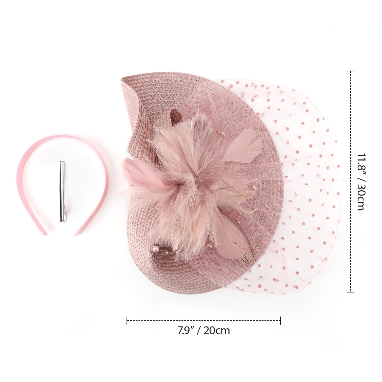 DRESHOW Fascinators Hat Mesh Veil Feathers Hat with a Headband and a Clip Tea Party Headwear for Women