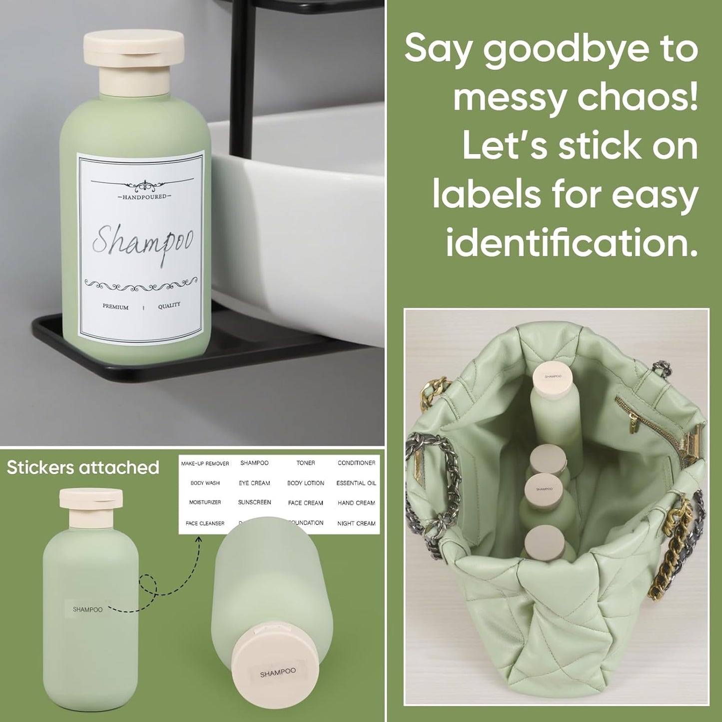 Demora Travel Size Bottles - TSA Approved Leak-Proof Squeeze Containers | Refillable Toiletry Set (Green, 4 Pcs)