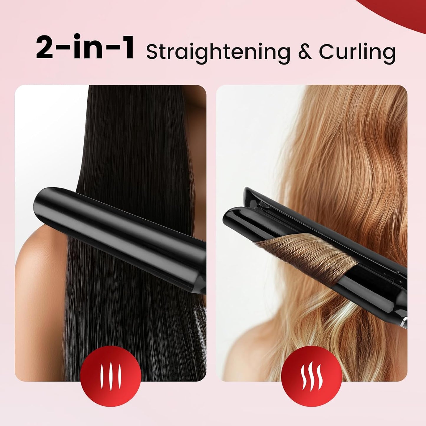 PRITECH 2-in-1 Hair Straightener and Curler - Titanium Flat Iron & Ceramic Curling Iron, Rapid Heat-Up, Dual Voltage | Black