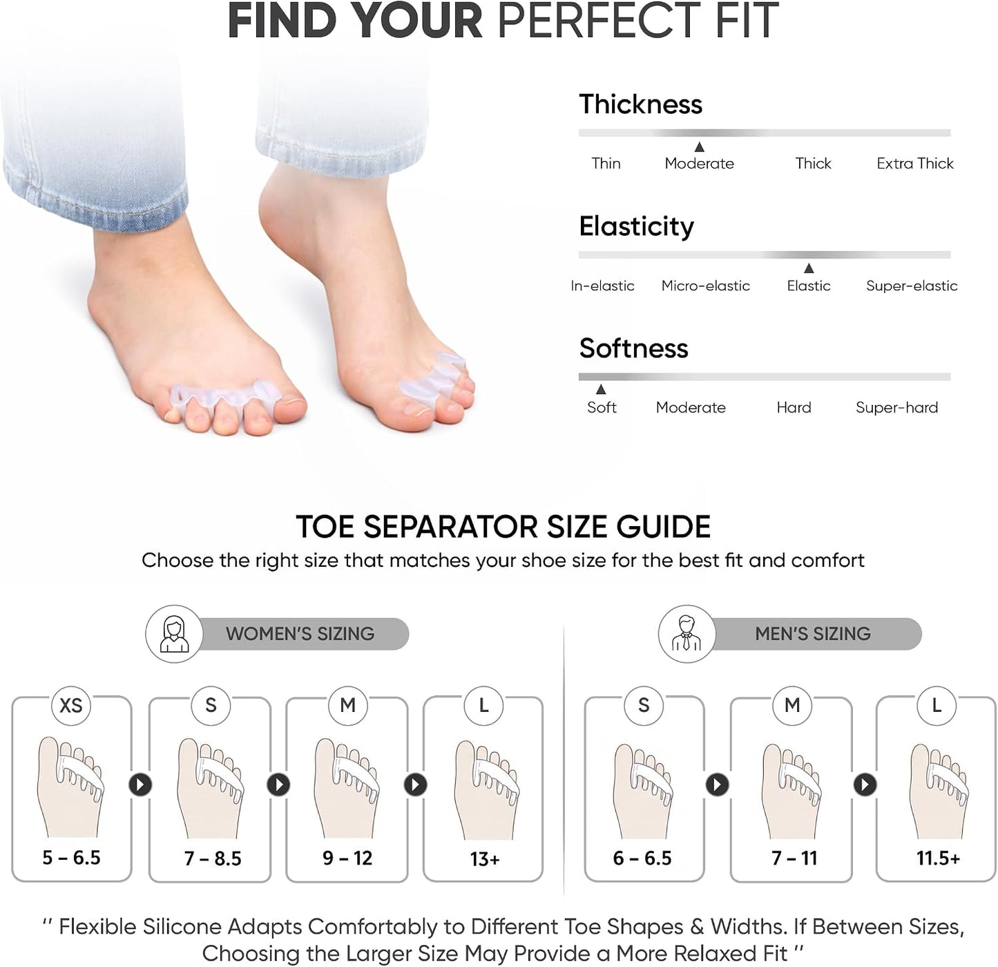 Toe Spacers for Foot Alignment - Bunion Corrector & Pain Relief | Medical-Grade Silicone (Small)
