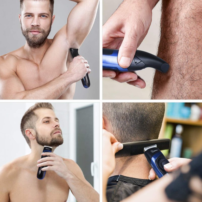 Hatteker Mens Hair Trimmer Clipper Body Hair Groomer Electric Beard Trimmer Hair Cutting Grooming Kit Cordless Back Shavers Waterproof USB Rechargeable