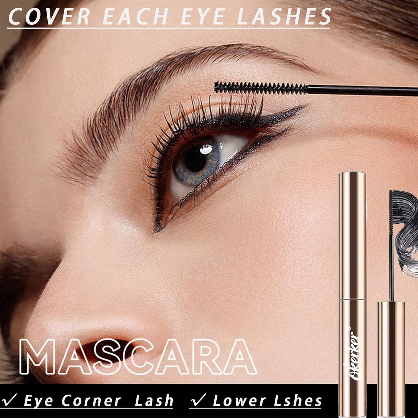 Black Mascara for Fine Short Lashes - Volumizing & Lengthening Formula | Ultra-Precise Adjustable Brush