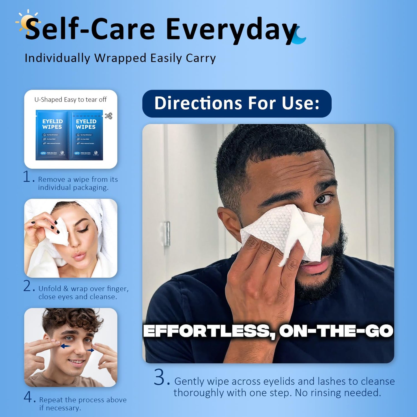 60PCs Eyelid & Lash Wipes with Hyaluronic Acid, Tea Tree Oil Eyelid Cleaser For Blepharitis, Itchy & Stye Eyes, Pre-Moistened Eyelid Wipes for Dry Eyes Relief, Daily Eye Cleanser for Sensitive Skin
