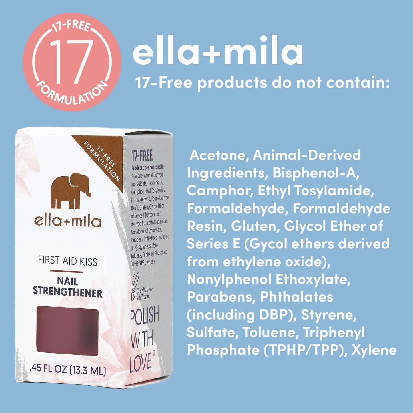 Nail Strengthener & Growth Treatment - Ella+mila First Aid Kiss Hardener for Damaged Nails | Vegan, 0.45 fl oz