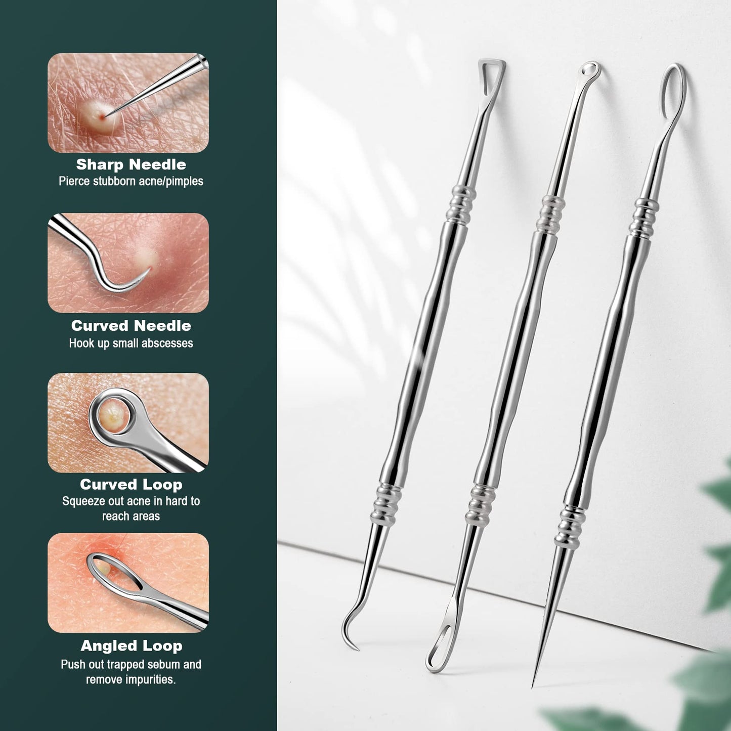 FVION Blackhead and Acne Extractor Kit, Professional Pimple Popper Tool Kit, Acne Tweezers and Blackhead Remover Tools for Face, 6 PCS Surgical Extractor Pimple Popping Tools