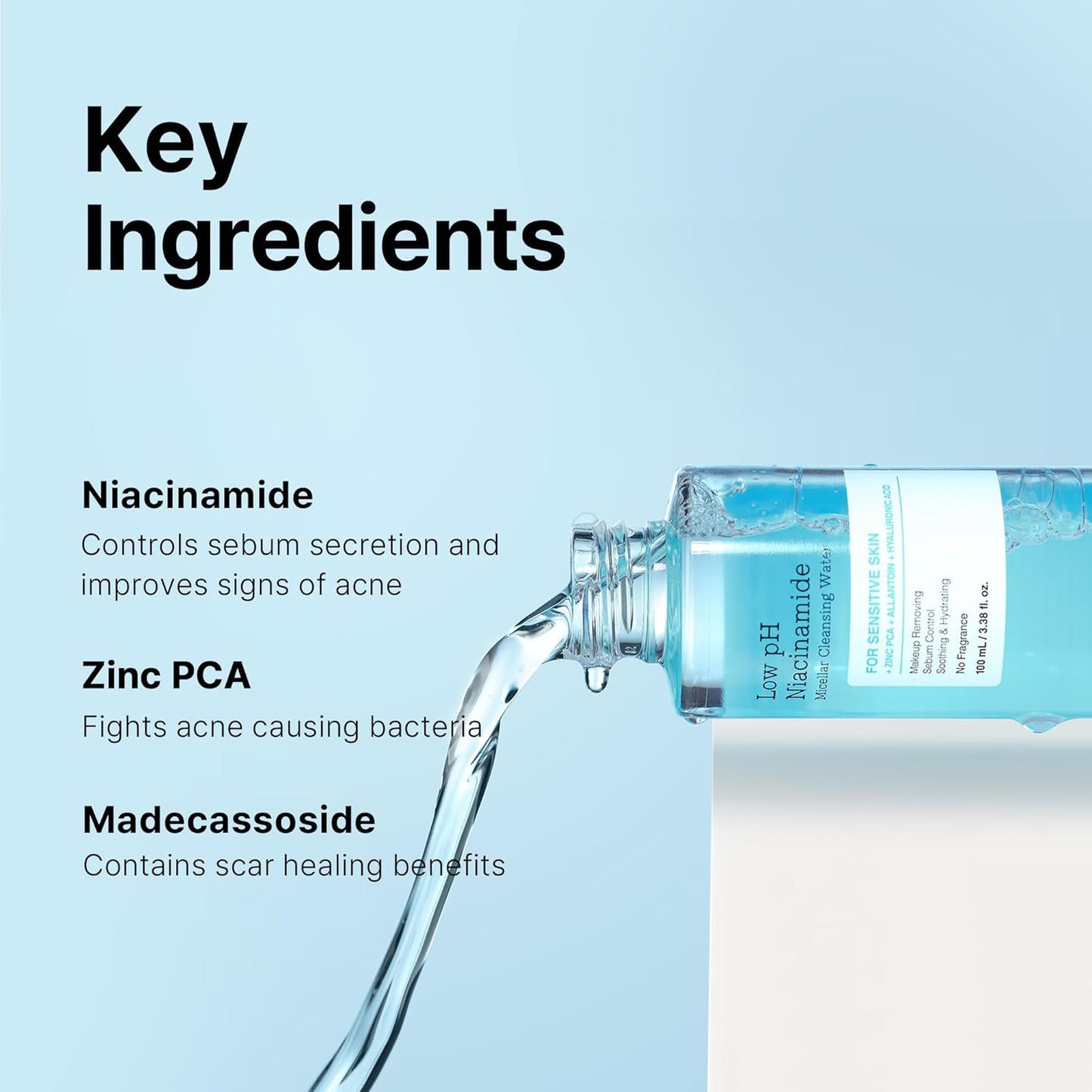 COSRX Low pH Niacinamide Micellar Cleansing Water - Gentle Facial Wash for Sensitive Skin | 3.38 fl. oz (100 ml)