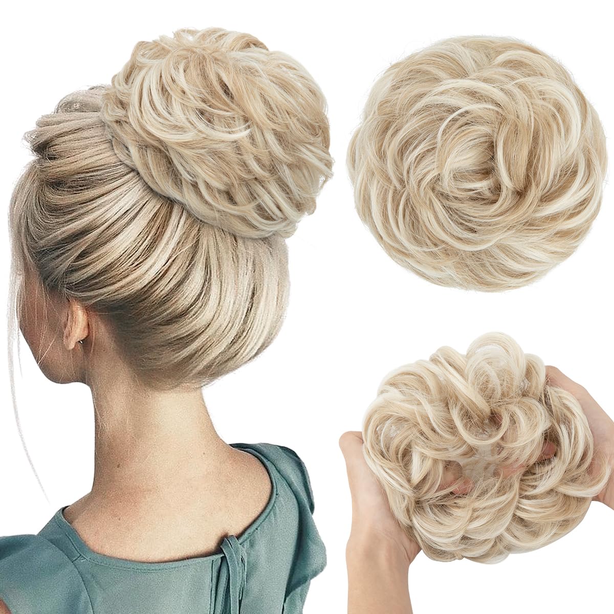 Large Messy Bun Hair Piece - Wavy Curly Synthetic Chignon Ponytail Extensions | Thick Updo for Women - Dirty Blonde