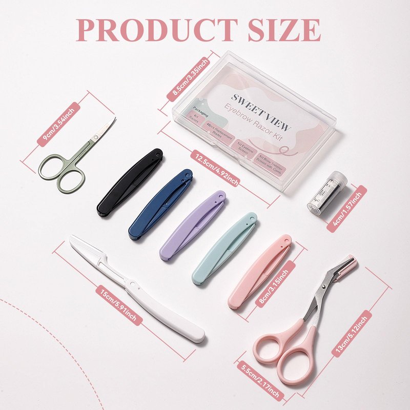 SWEET VIEW 48pcs Dermaplan Razor Kit for Women Face and Eyebrow with Brow Scissor, Facial Microblades Shaver Tool