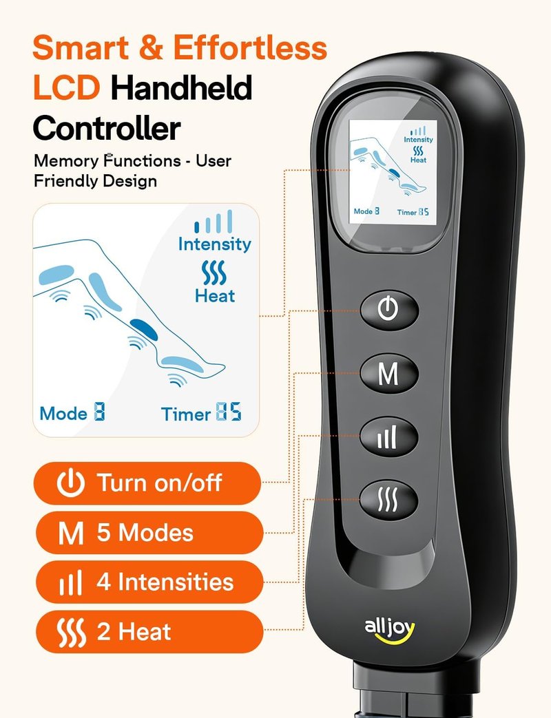 Leg Massager for Circulation & Pain Relief - Heat & Compression | 5 Modes, 4 Intensities, 2 Heat Settings