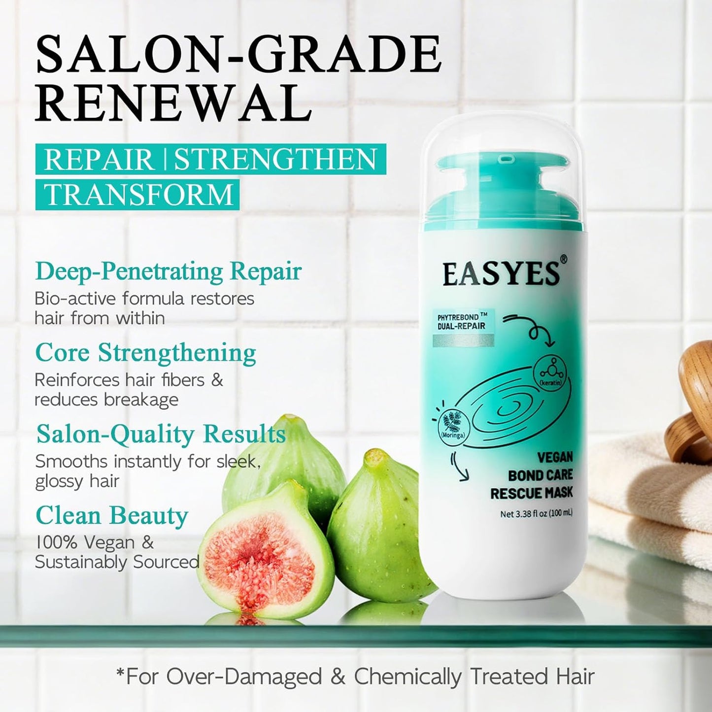 Vegan Bond Repair Hair Mask - Deep Conditioner with Peptides & Amino Acids | Hydrating Treatment for Damaged Hair
