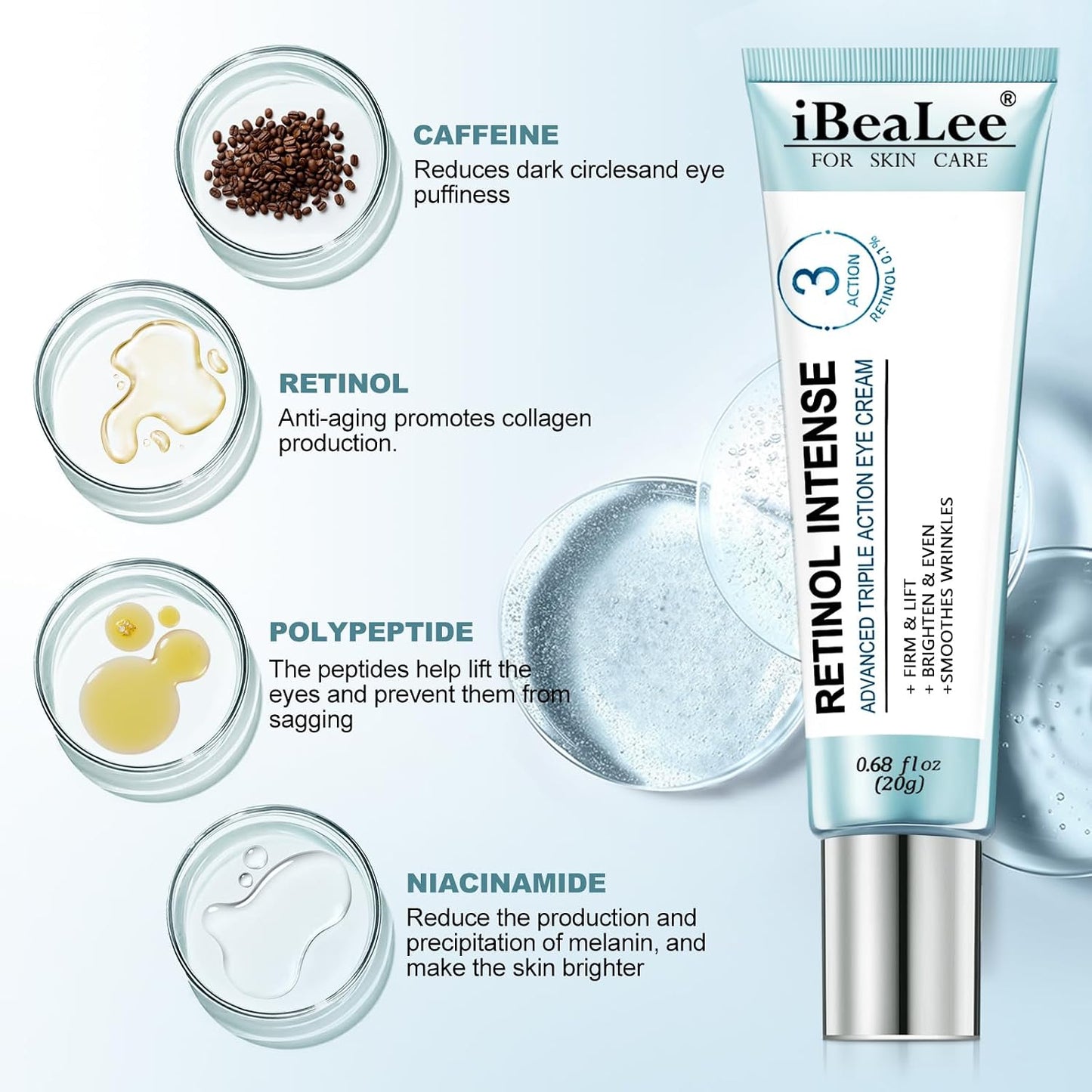 Eye Cream for Dark Circles & Wrinkles - Anti-Aging Formula with Retinol & Hyaluronic Acid | Non-Greasy, Firming Treatment
