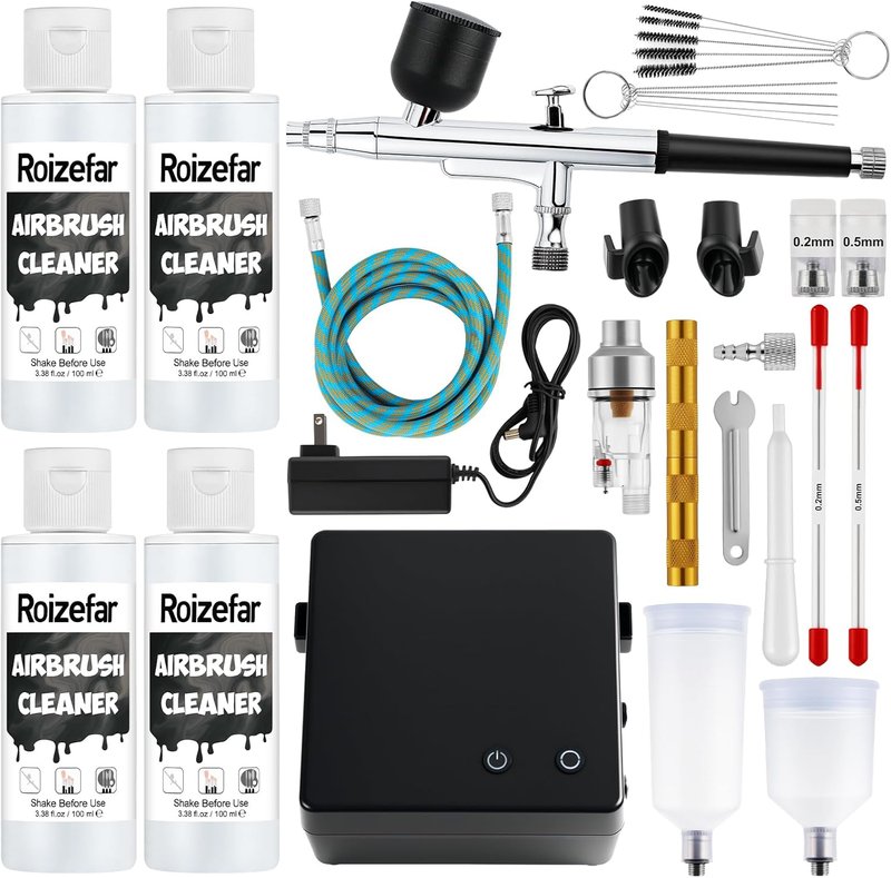Airbrush Kit with Compressor - 55 PSI Non-Clogging Painting Set | 0.2/0.3/0.5mm Nozzles & Cleaner for Nail Art, Makeup, Modeling