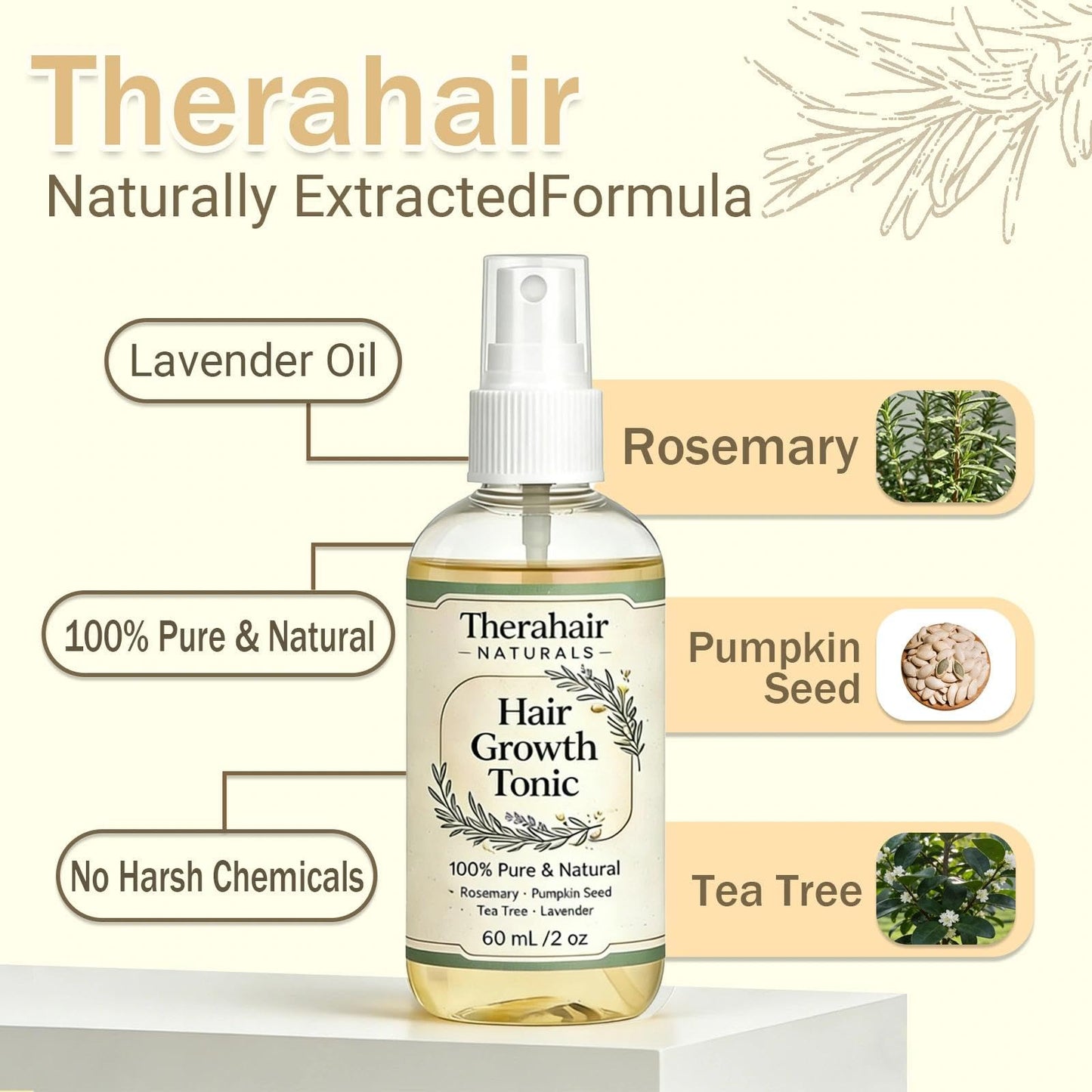 Therahair Naturals Hair Growth Serum，Thicker, Fuller Hair - 60 Ml (2 Fl Oz)