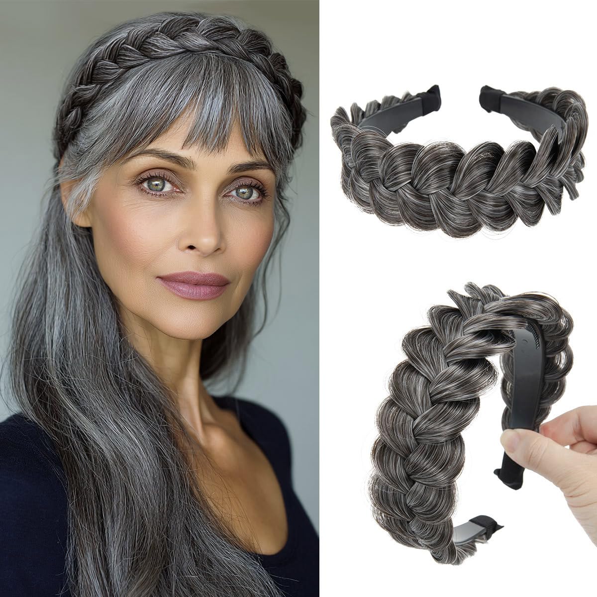 Braided Headbands for Women - Handmade Synthetic Hair Hoops with Teeth | Sand Color, 1PC