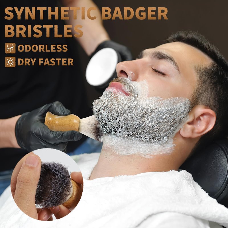 ÖkoStamm Shaving Brush and Bowl - Bamboo Shaving Brush for Men with Synthetic Badger Bristle, Starter Men’s Shaving Kit for Wetting Shave
