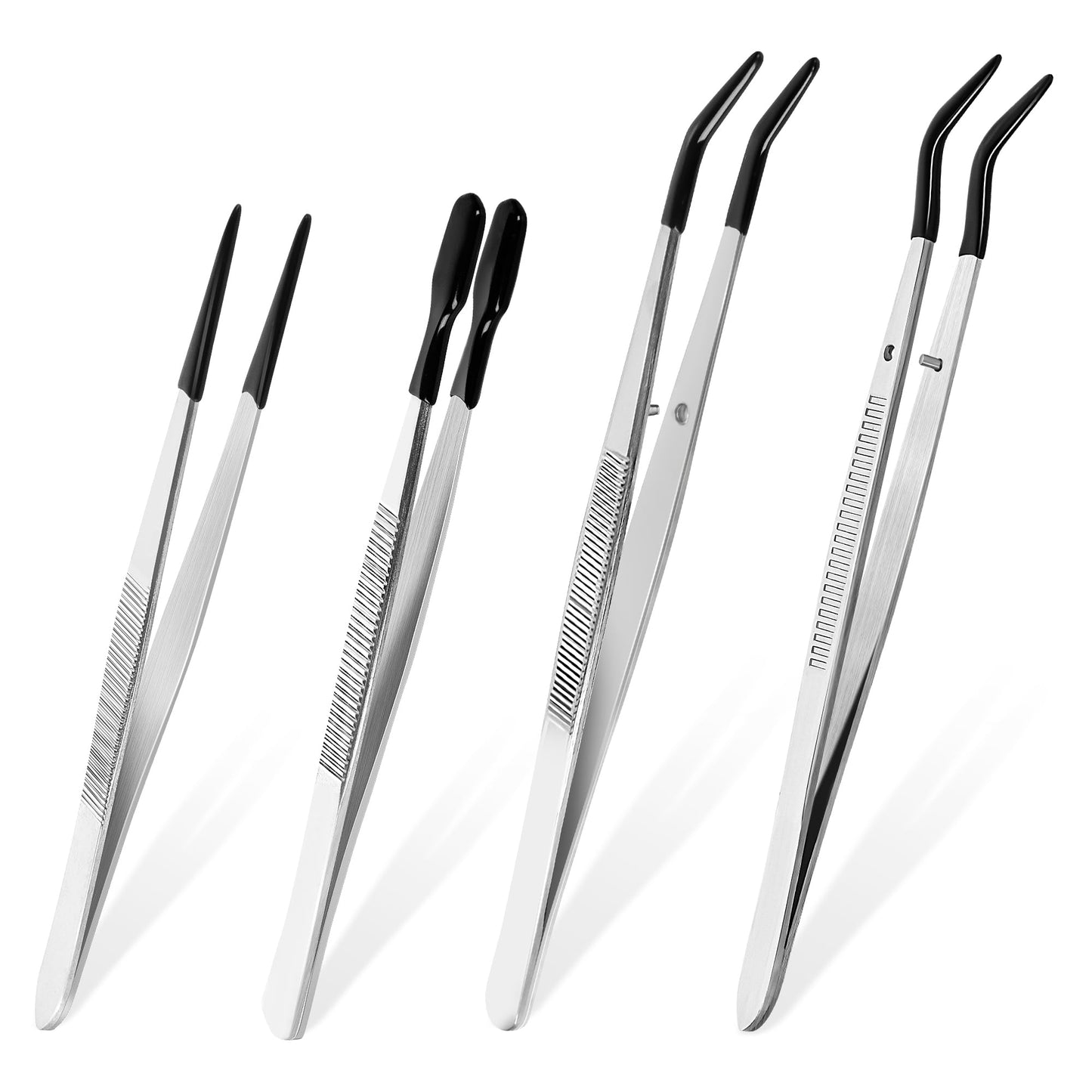 CKKAPTURE 4 Pcs Tweezers with Rubber Tips Set - PVC Coated Precision Tweezers for Crafting, Jewelry, Electronics, and Lab Work