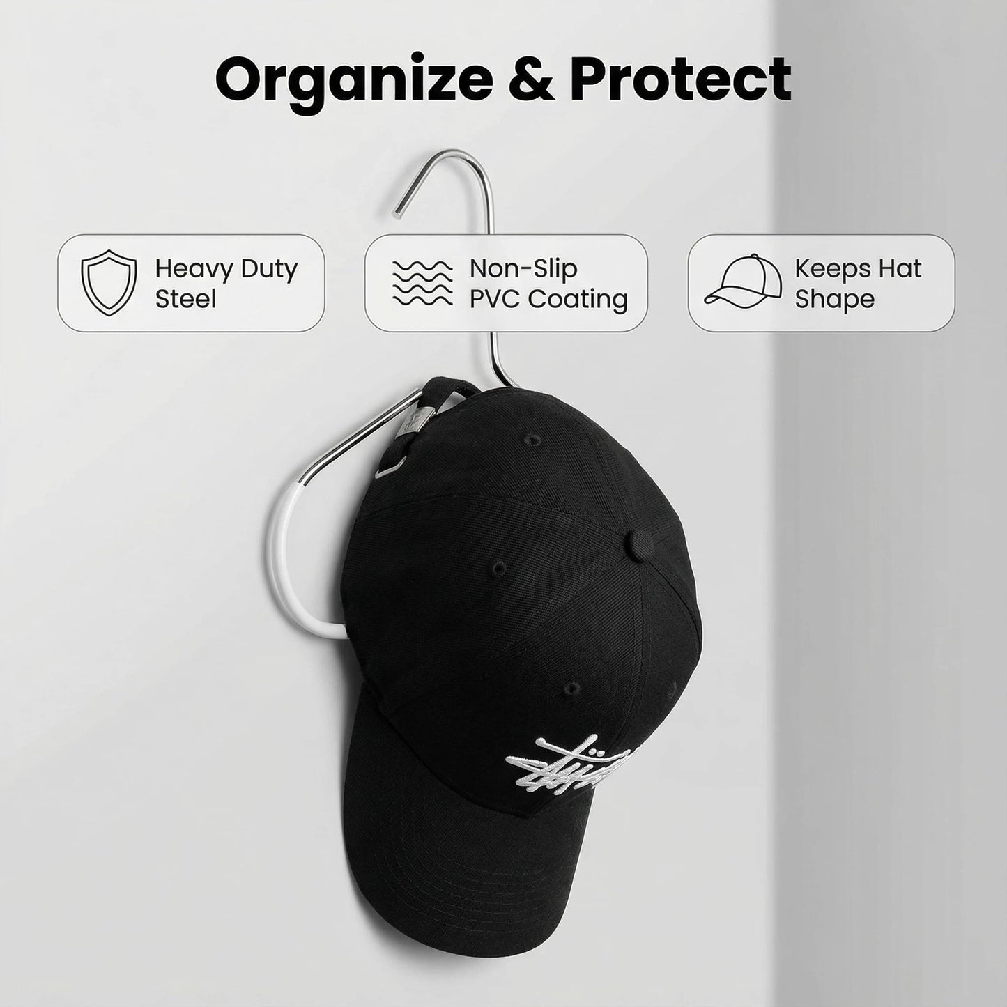 4-Pack Hat Organizer for Baseball Caps – Heavy Duty Stainless Steel Baseball Hanger Holder Hat Racks Storage for Caps Ball Cap Space Saving