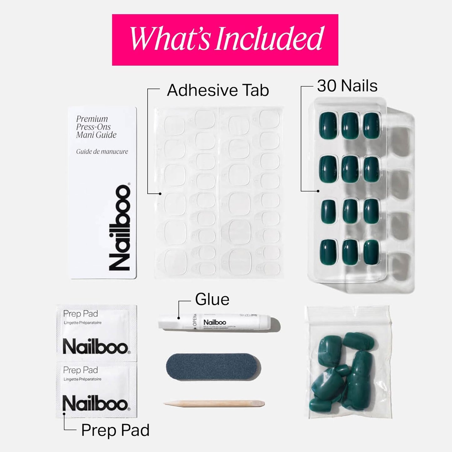 Press On Nails - Salon-Quality Reusable Fake Nails for Fast DIY Manicure | Exotic Emerald with Strong Hold Glue & Nail File