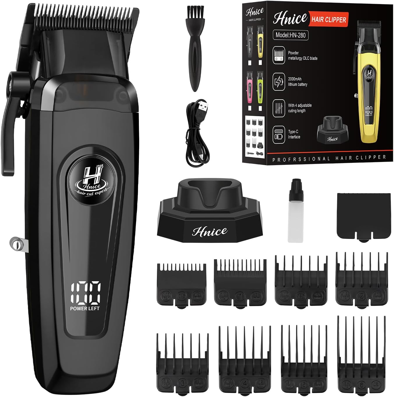 Professional Hair Clippers for Men - Cordless Barber Clippers with LED Display & 2000mAh Battery | 150 Mins Runtime, DLC Blade, 8 Guide Combs