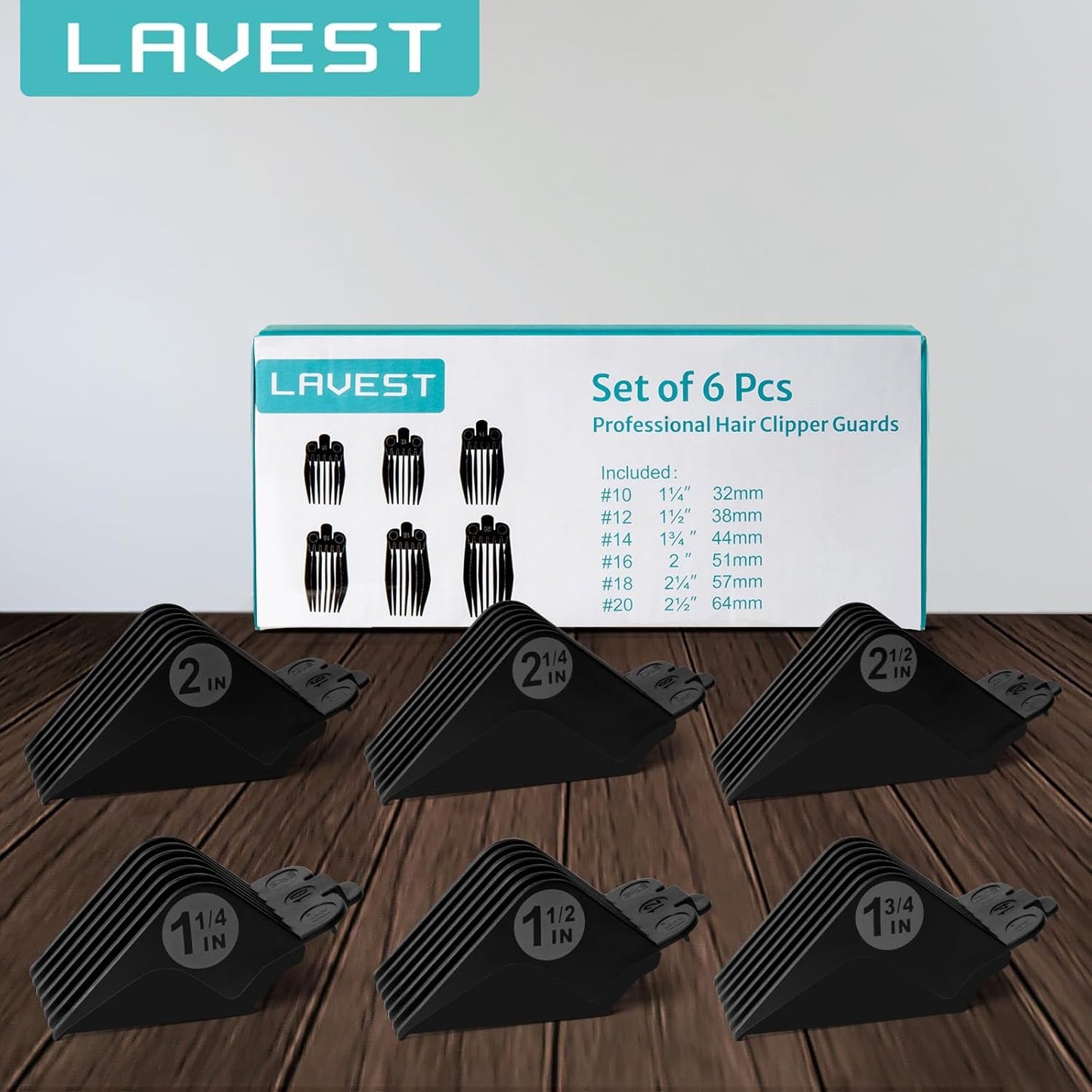 Clipper Guards Set | 6-Piece Replacement for Wahl Clippers - Sizes 1.25" to 2.5", Black