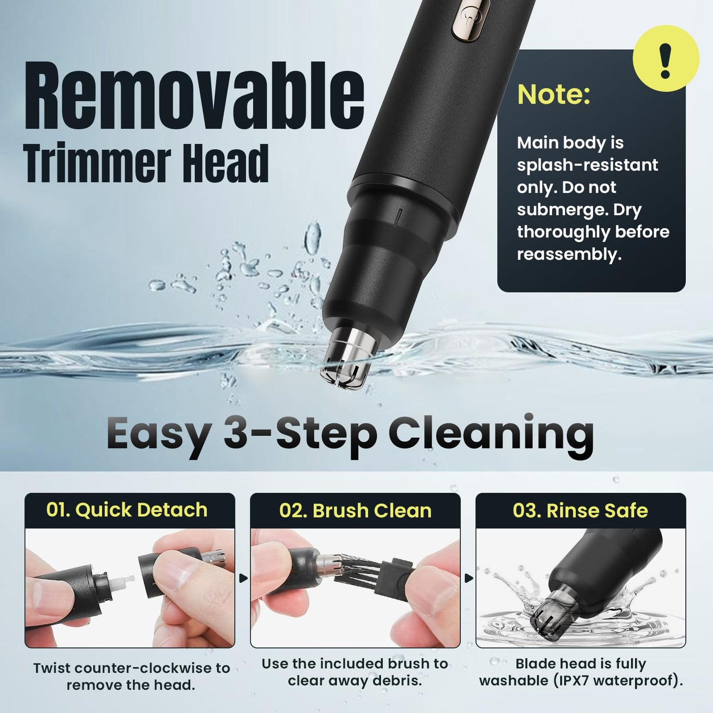 Kynor 3-in-1 Nose Hair Trimmer for Men & Women – Electric Ear and Nose Hair Trimmer, Eyebrow Trimmer, USB-C Rechargeable Facial Hair Removal Device, Stainless Steel Blades, Digital LED Display