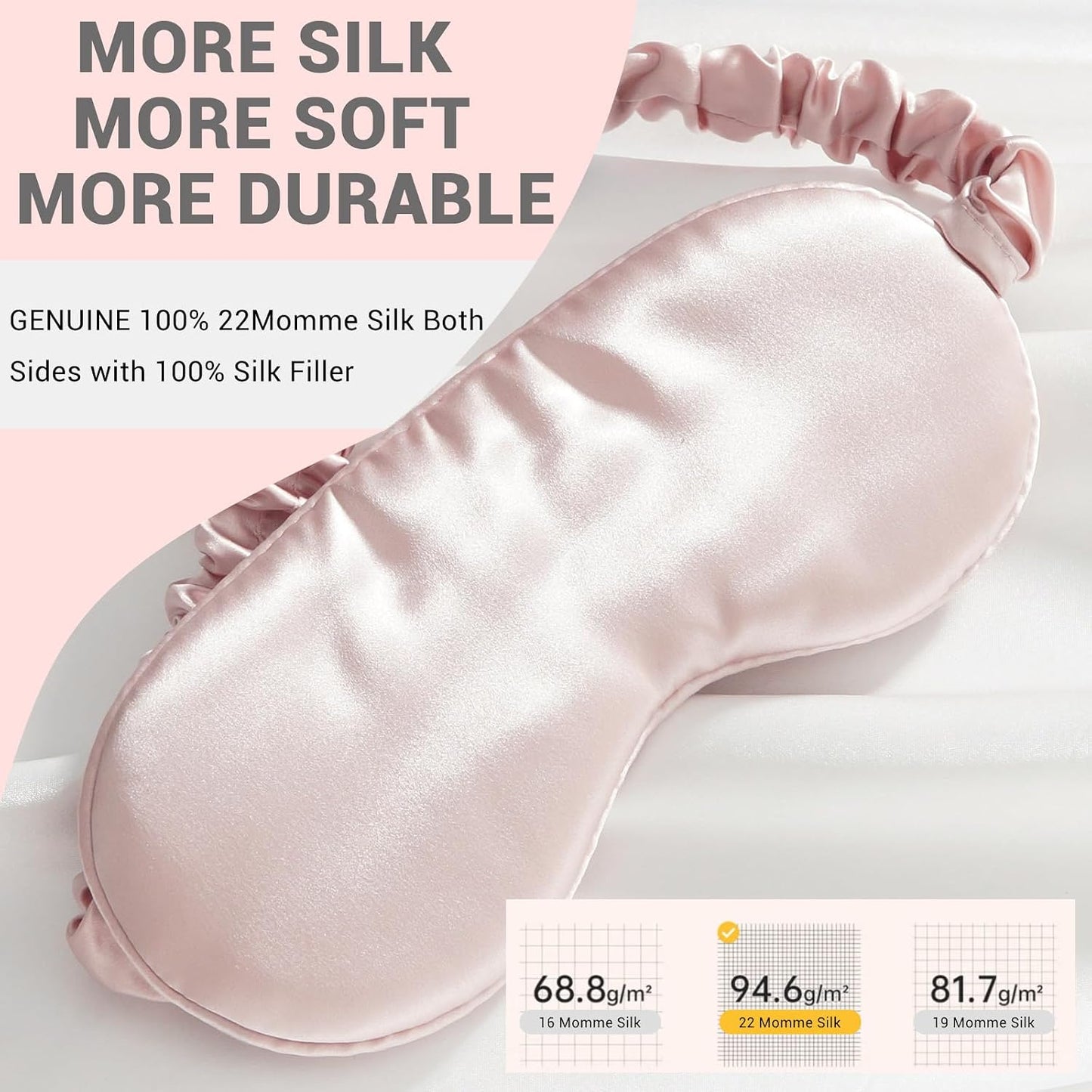 22 Momme 100% Mulberry Silk Sleep Mask - Ultra-Comfy Eye Mask with Earplugs | Pink
