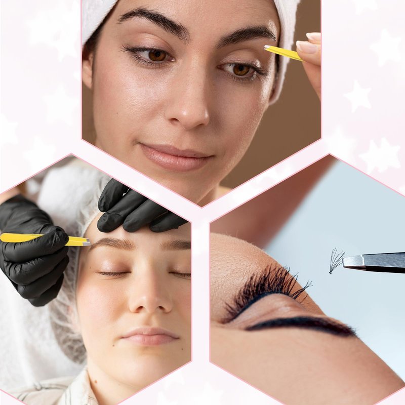 12 PCS Eyebrow Tweezers, Tweezer for Women Facial Hair Stainless Steel Double Sided Tweezer Precision Slanted Tweezers for Lash Extension Men Brow Ingrown Hair Removal(Multicolor)