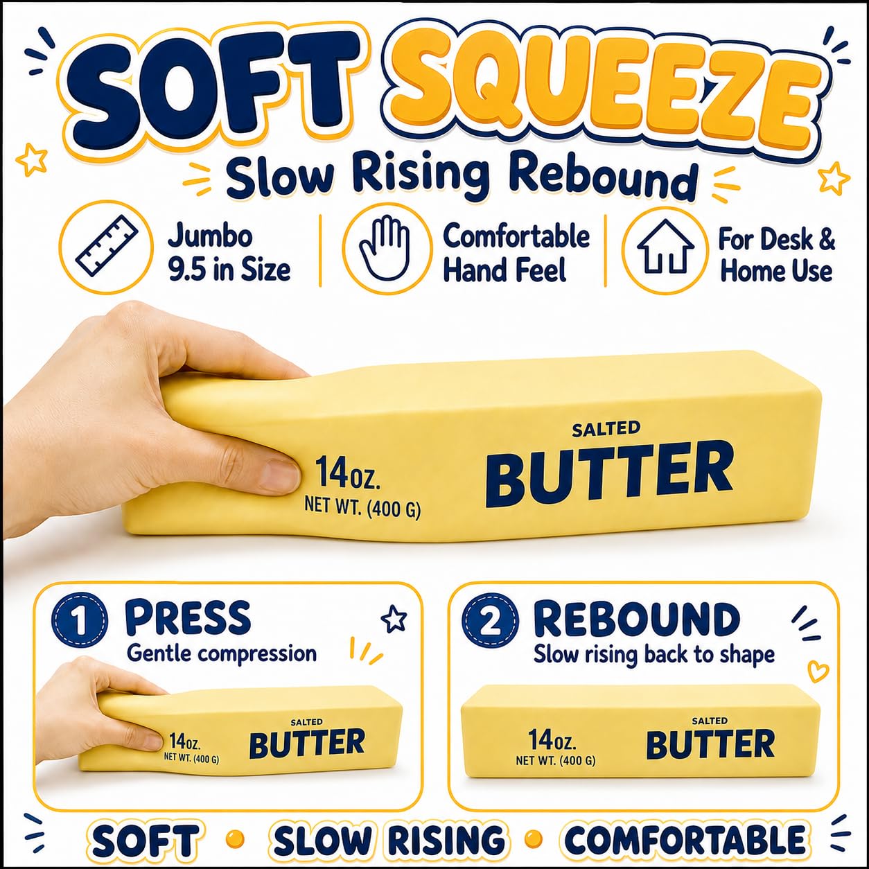 10'' Jumbo Butter Squishy Stick, 14 oz Big Slow Rising Squishies, Large Butter Squeeze Stress Balls, Giant Soft Squeeze for Office Desk & Home Use (1, Giant)