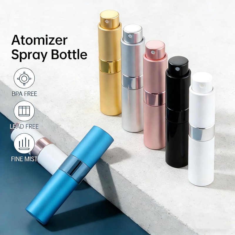 Refillable Perfume Atomizer 3 Pack - Portable Leak-Proof Travel Spray Bottles for Men & Women | Aluminum (Black, Silver, Blue)