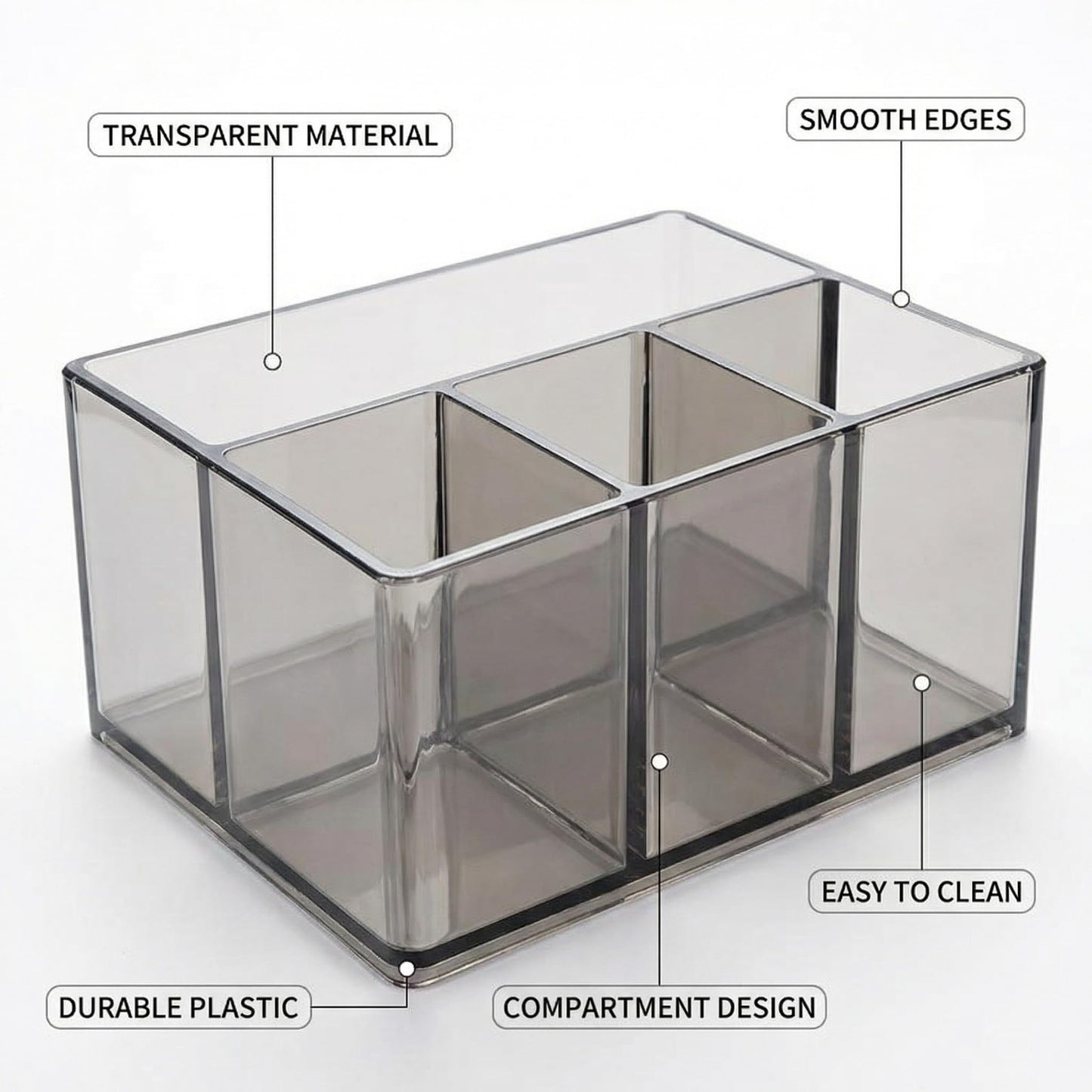 Makeup Brush Holder with Four Compartments, Versatile Desktop Storage Organizer for Makeup Eyeliners and Office Supplies, Easy Access Neat Desks GREY