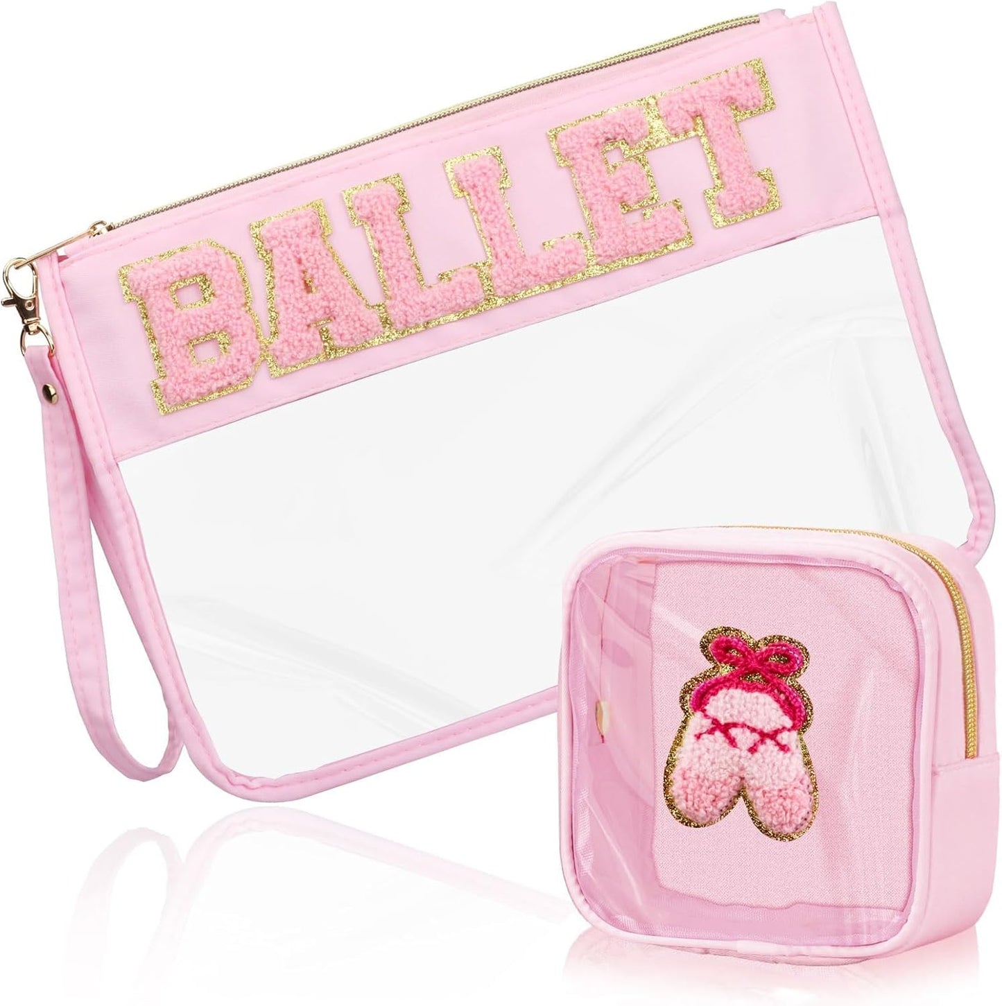 Softball Gifts Makeup Bag - 2 Pcs Clear PVC Organizer Pouch | Waterproof Travel Toiletry Bag for Women