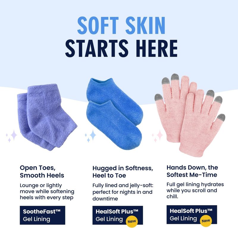Moisturizing Gel Socks for Men & Women - Dry Feet & Cracked Heel Treatment | Full Foot Gel Lining with Mango Butter & Shea Butter (Blue Haven)