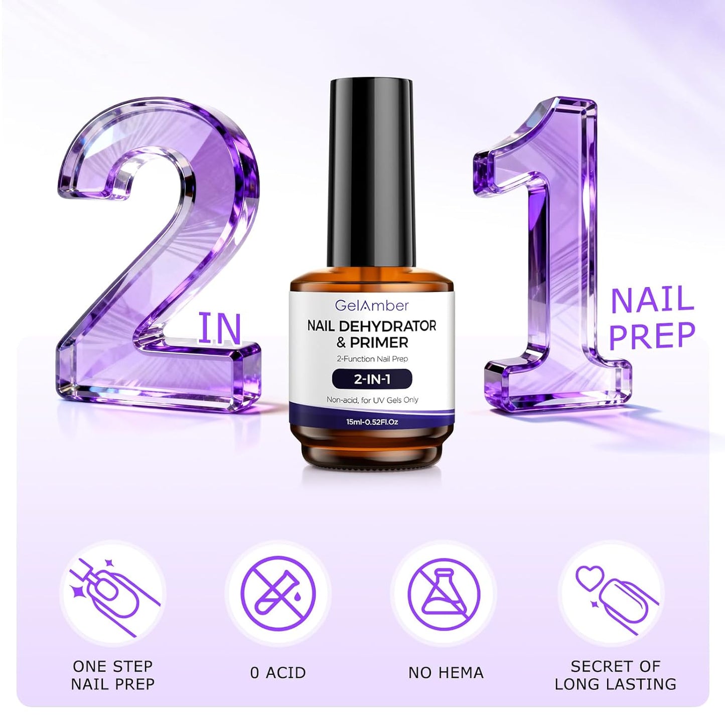 Nail Dehydrator and Primer 2-in-One Set - 15ml Gel Base, Top Coat, Cuticle Oil & Nail File | Acid-Free Essentials for Long-Lasting Manicure