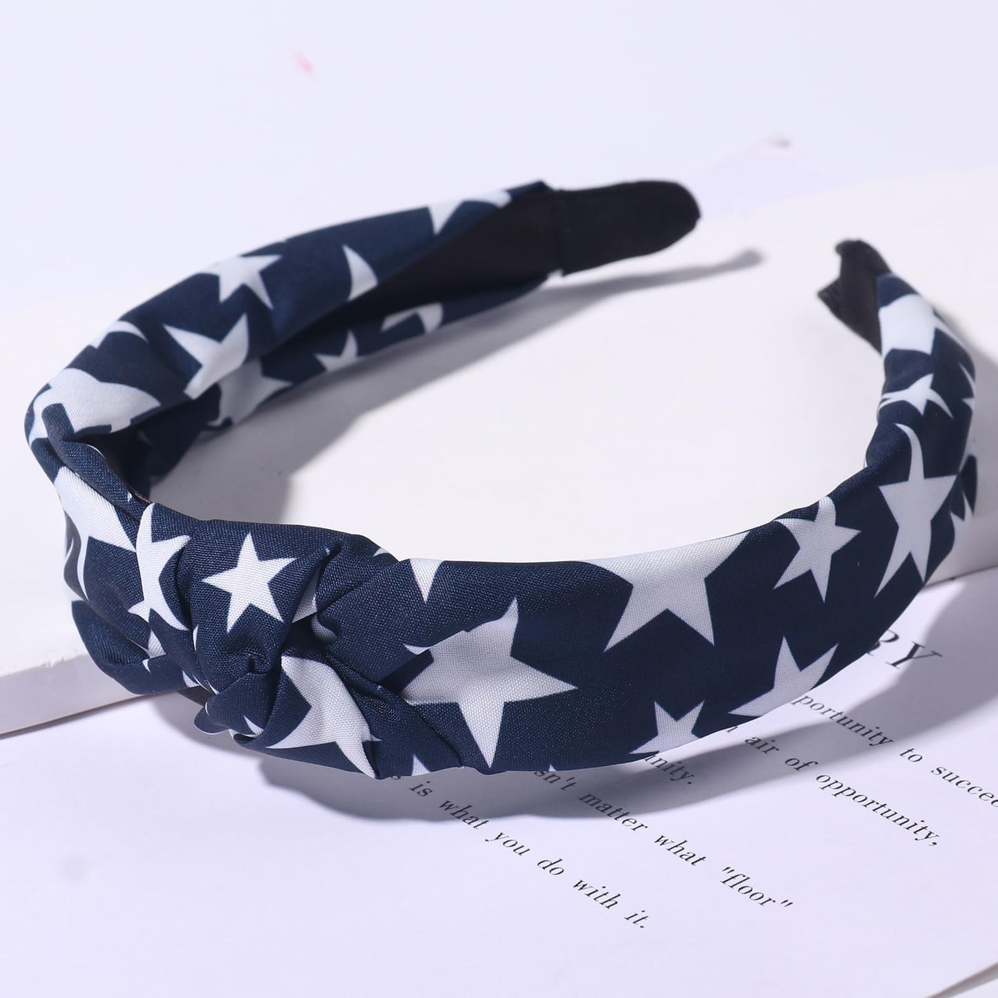 HIFANMM 4th of July Headband Independence Day Hair Accessories for Women Girls White Stars Blue Hair Decoration Non Slip Wide Knotted Hair Band Patriotic Parade Makeup Decor Supplies 1 Pcs
