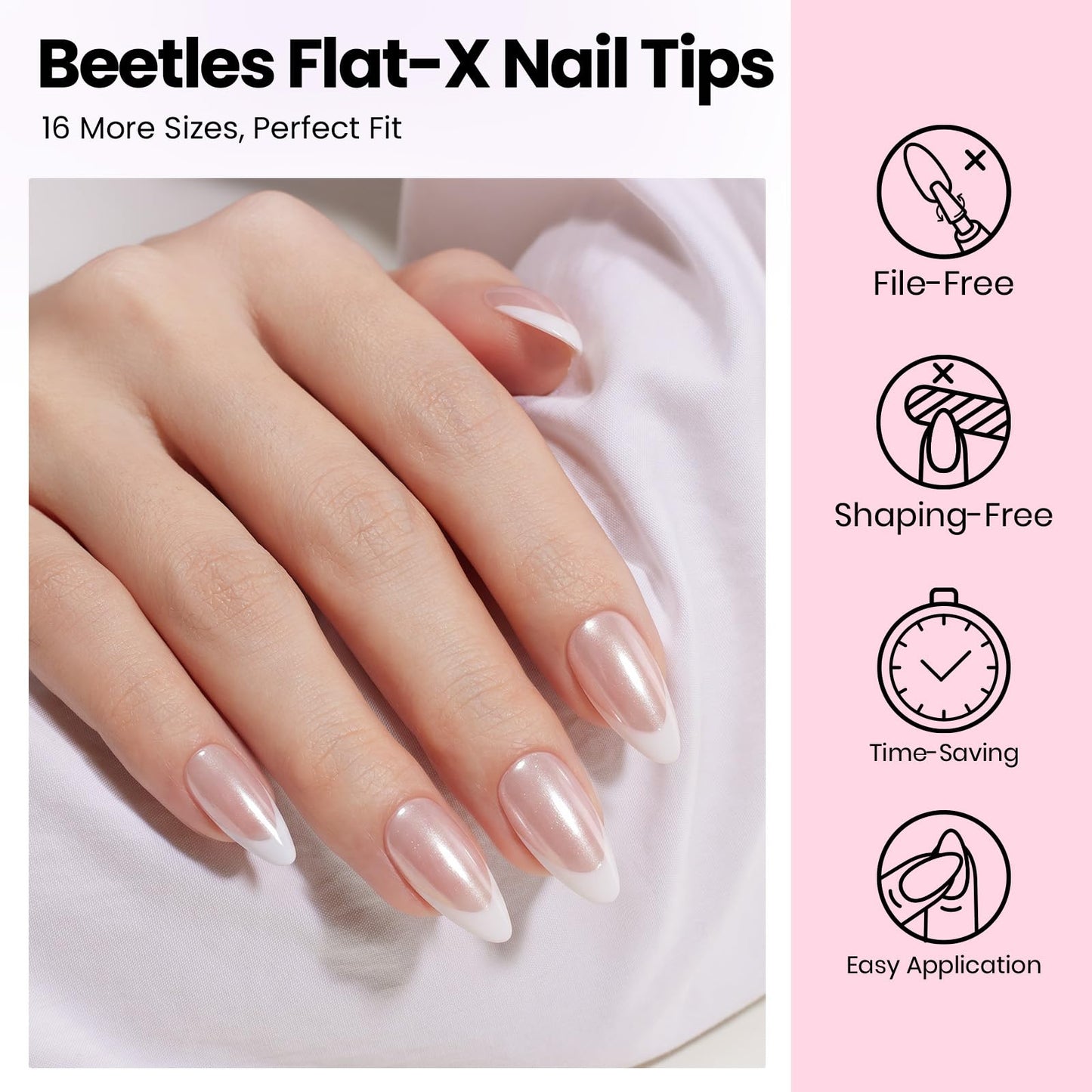 Beetles Gel Nail Kit Flat-X, Almond Medium, 320pcs 16 Sizes Nail Tips, 20g Nail Glue Hand-Free,10ml Glue Remover, 7.5ml Base Gel & Top Coat, Mini Lamp, Acrylic Press On Nail, Extension DIY at Home