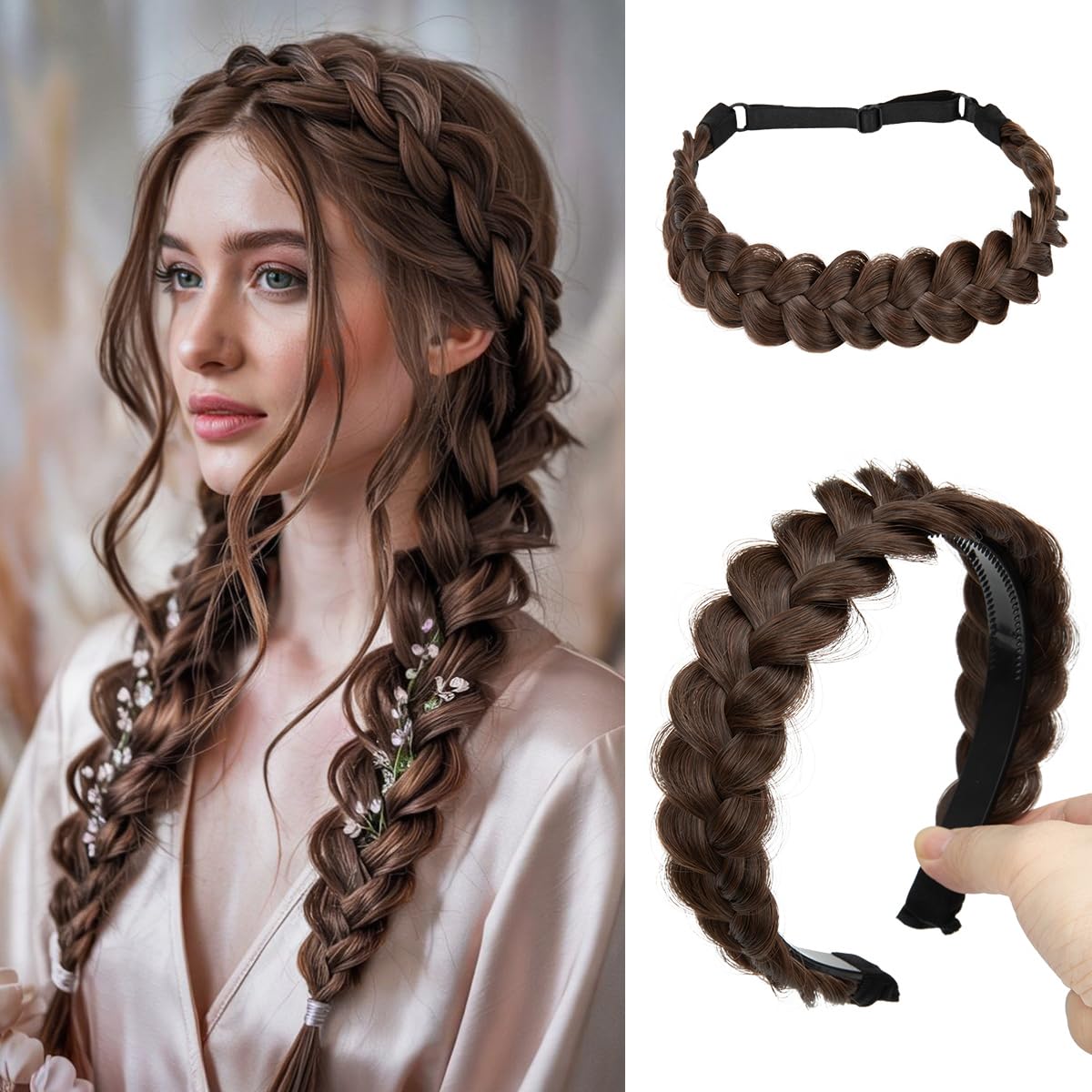 Braided Headbands for Women - Handmade Synthetic Hair Hoops | Sunny Blonde 2PC Set