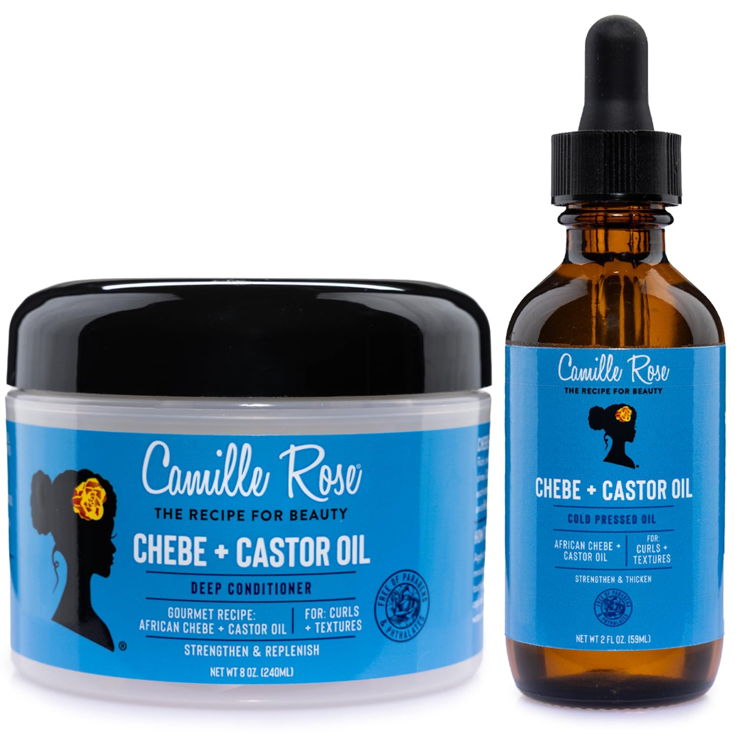 Camille Rose Black Castor Oil + Chebe Hair Strengthening Oil + Deep Conditioner for Dry, Damaged Hair – Strengthen & Replenish Moisture, Revitalize Textured, Curly Hair