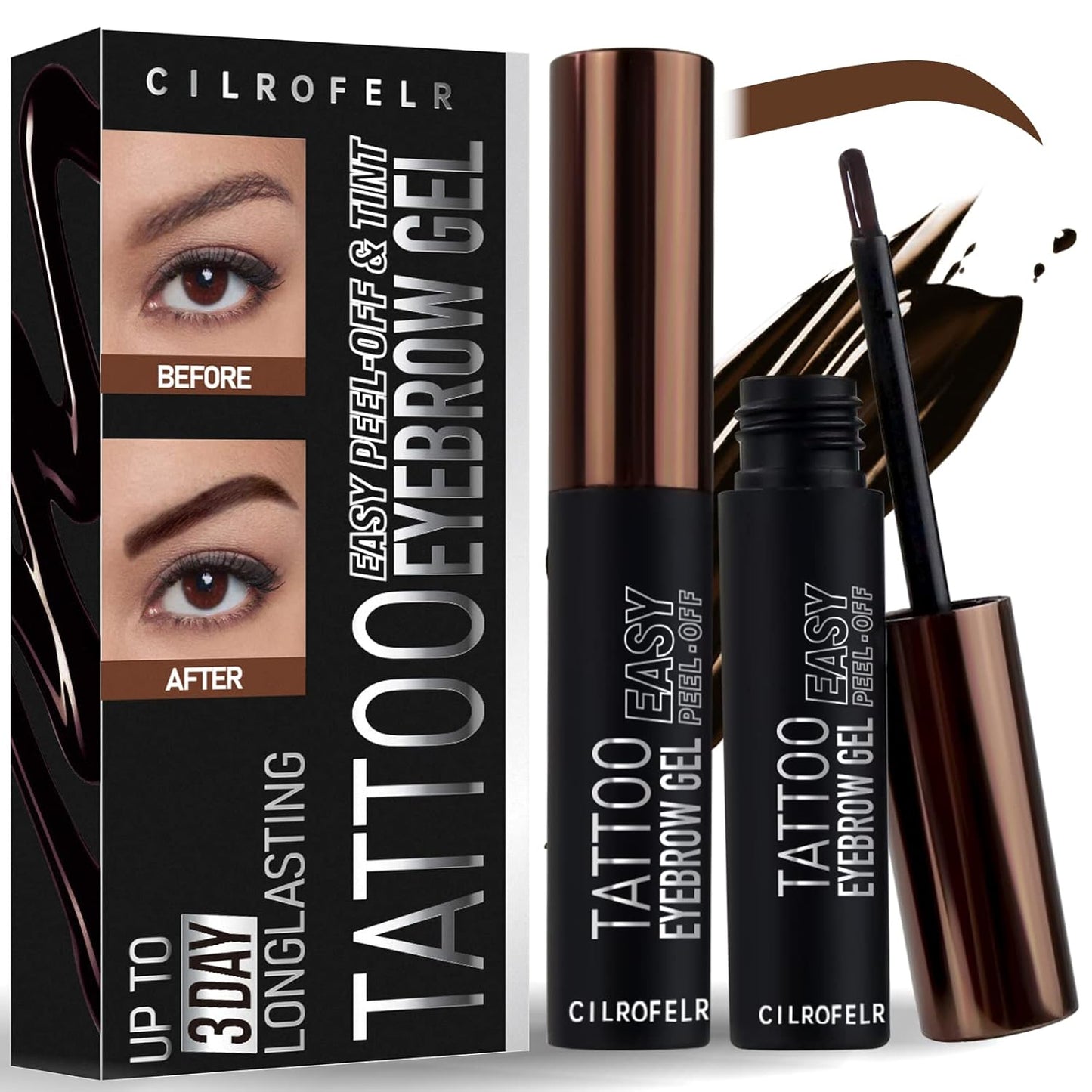 Tattoo Brow Peel Off Gel - Waterproof & Transfer-Proof for Fuller Brows | Brown (2 Pack)