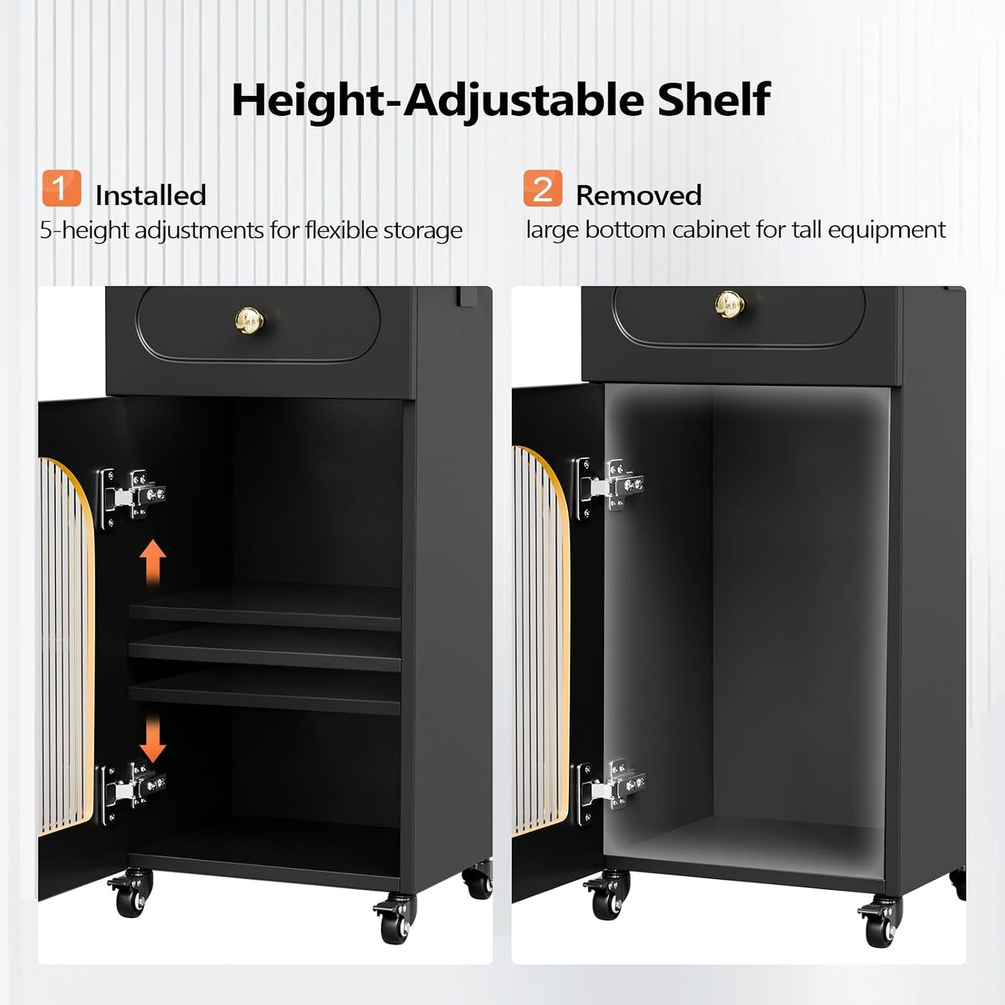 Salon Cart with Wheels - 3-Tier Rolling Beauty Cart with Glass Door & Dryer Holder | Mobile Hair Styling Station for Professionals - Black