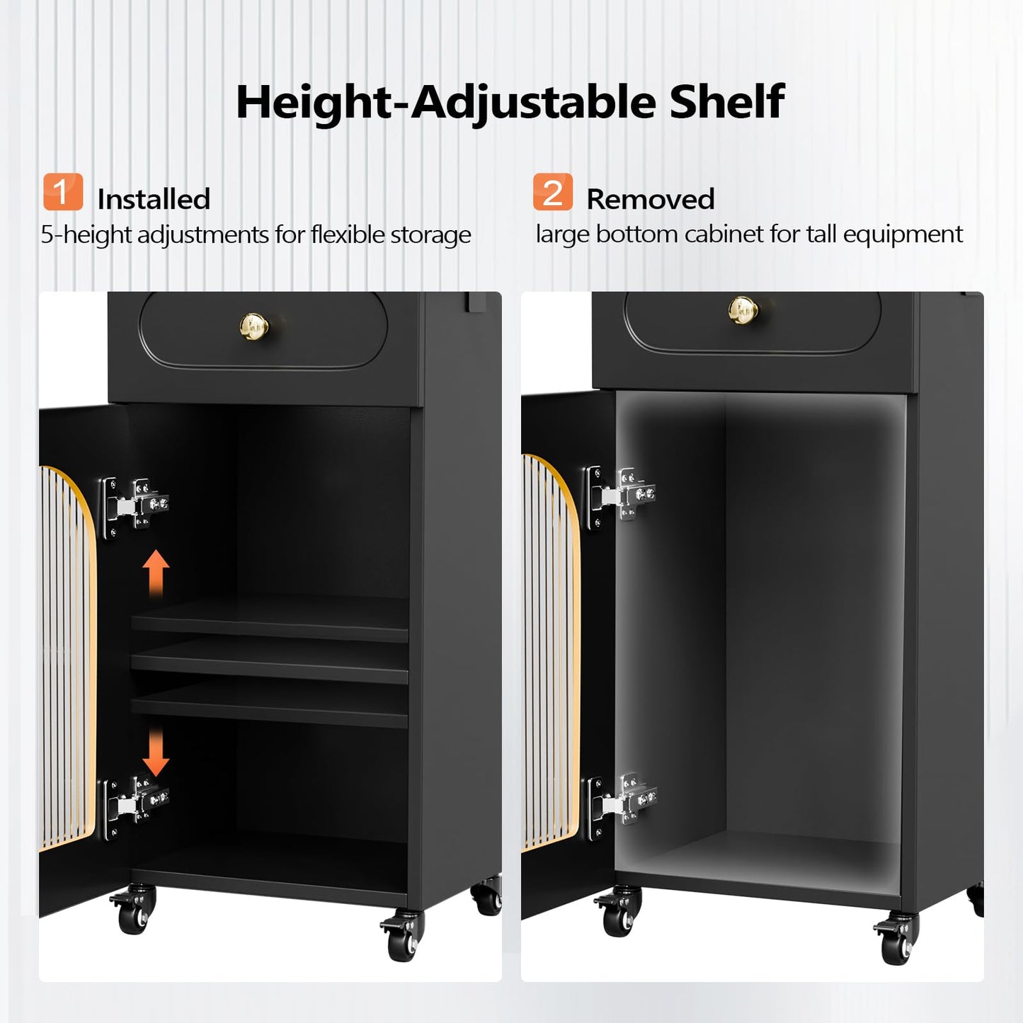 Salon Cart with Wheels & Adjustable Shelf, Black 3-Tier Rolling Beauty Trolley for Hair Stylist, Barber, Esthetician, Storage Cabinet w/Glass Door & Hair Dryer Holder, Mobile Station for Spa, Tattoo