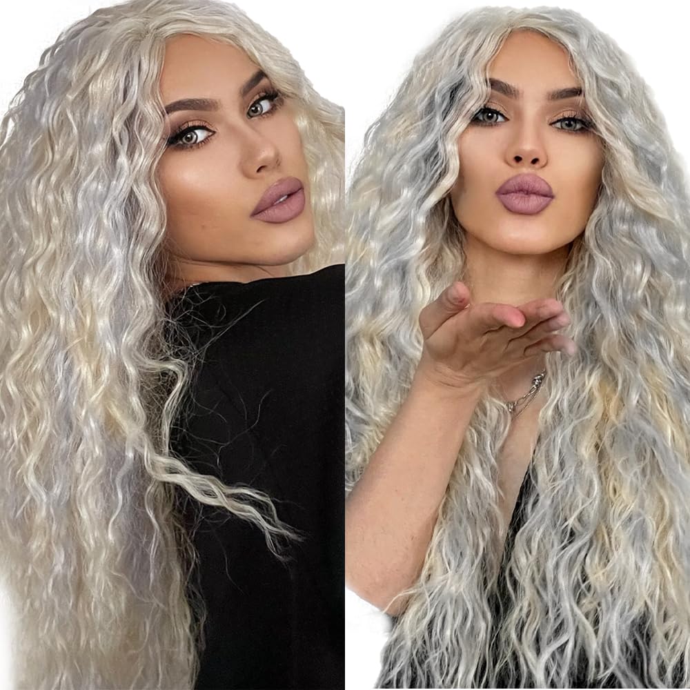 613 Human Hair Bundles Silver Kinky Curly Bundles Human Hair 8A Brazilian Virgin Remy Hair 3 Bundles 16 18 20 Inch Two Tone Grey Mixed With Blonde Bundles Hair Extensions Highlight Bundles