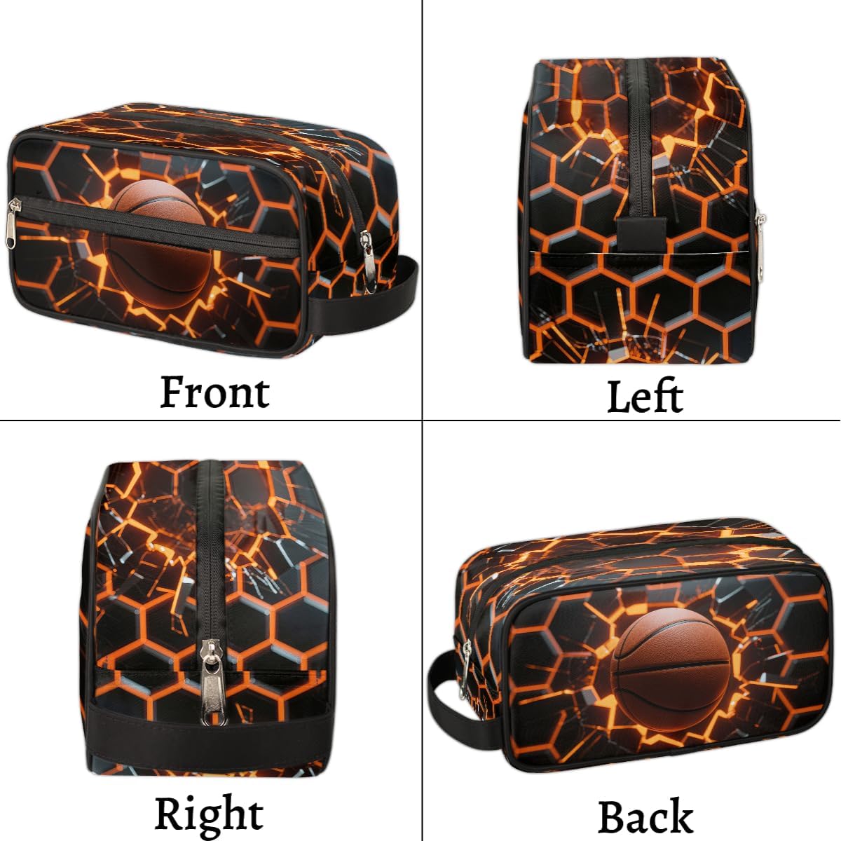 Kids Abstract Basketball Toiletry Bag - Waterproof Makeup Organizer for Travel | Ideal for Boys & Girls
