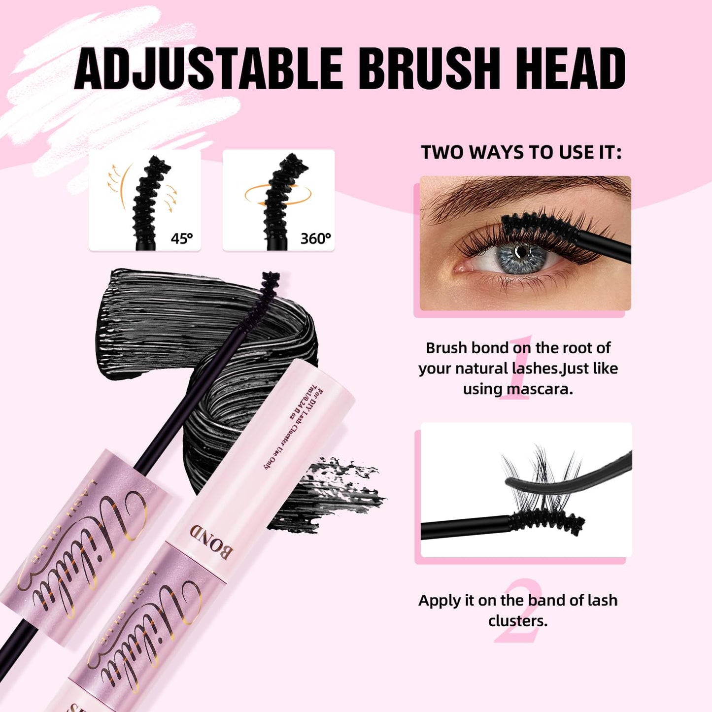 Uilulu Lash Clusters Glue - Waterproof 2-in-1 Black Adhesive for Strong Hold | 7ml + 7ml